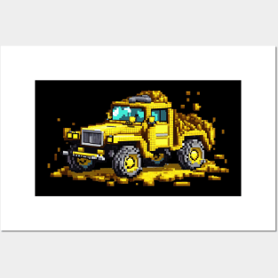 Destroyed Yellow Jeep Pixel Art Posters and Art
